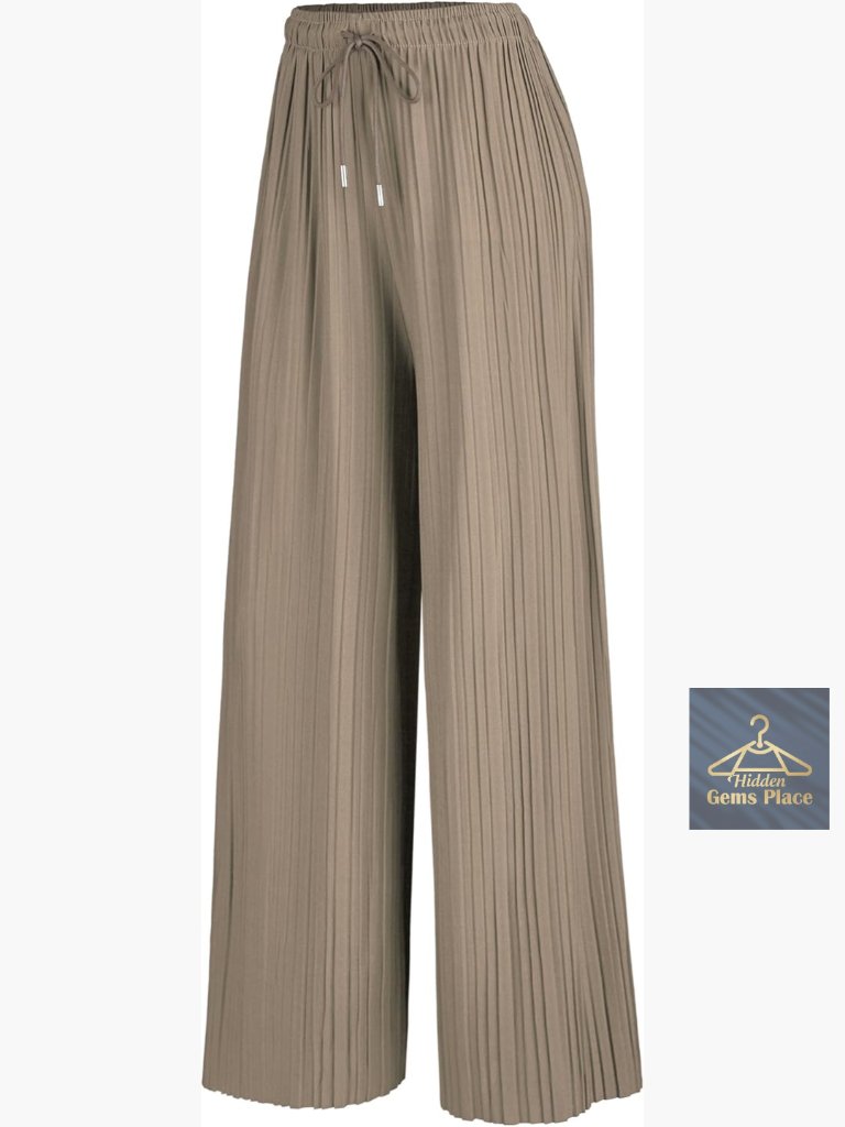 High Waist Wide Leg Palazzo Pants, Loose Fit With Drawstring Waistband